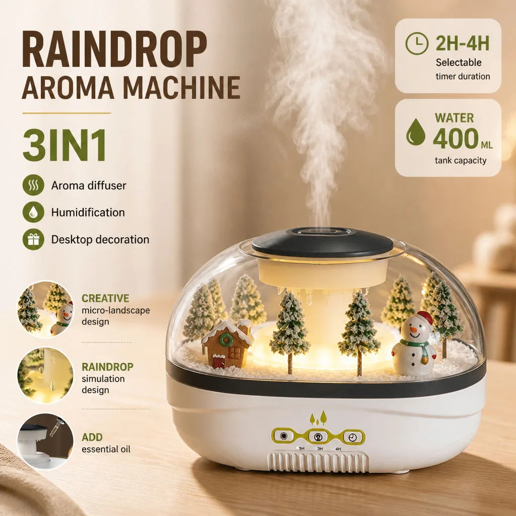 Humidificateur Pluie Déco 400ml — Veilleuse & Diffuseur Brume Maison